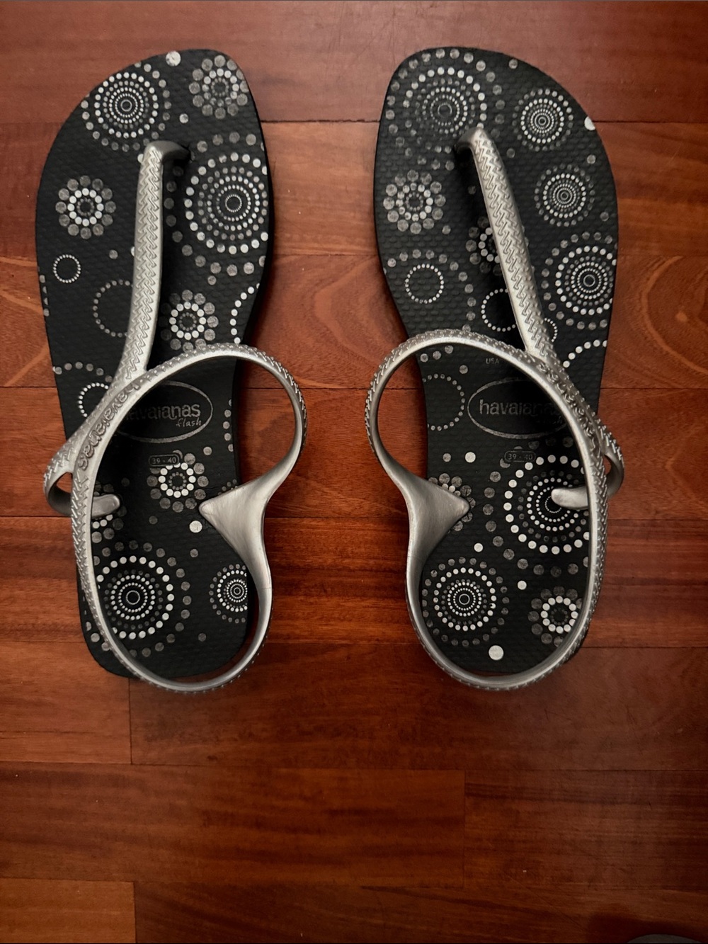Havaianas Black Footbed with Silver Straps and Dot Motif